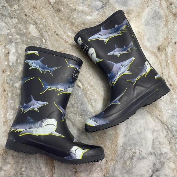 Joules Junior Roll Up Sharks Printed Rubber Rain  Waterproof Boots Kids US 13 - Picture 4 of 10
